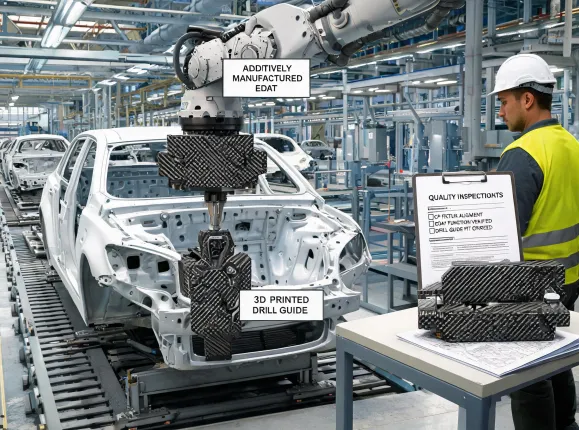 Assembly line using additive manufacturing tooling
